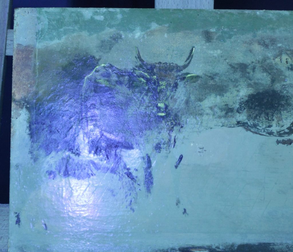 UV- Untersuchung-Gemälde-stark vergilbter Firnis, Firnisabnahme, Konservierung, Koblenz