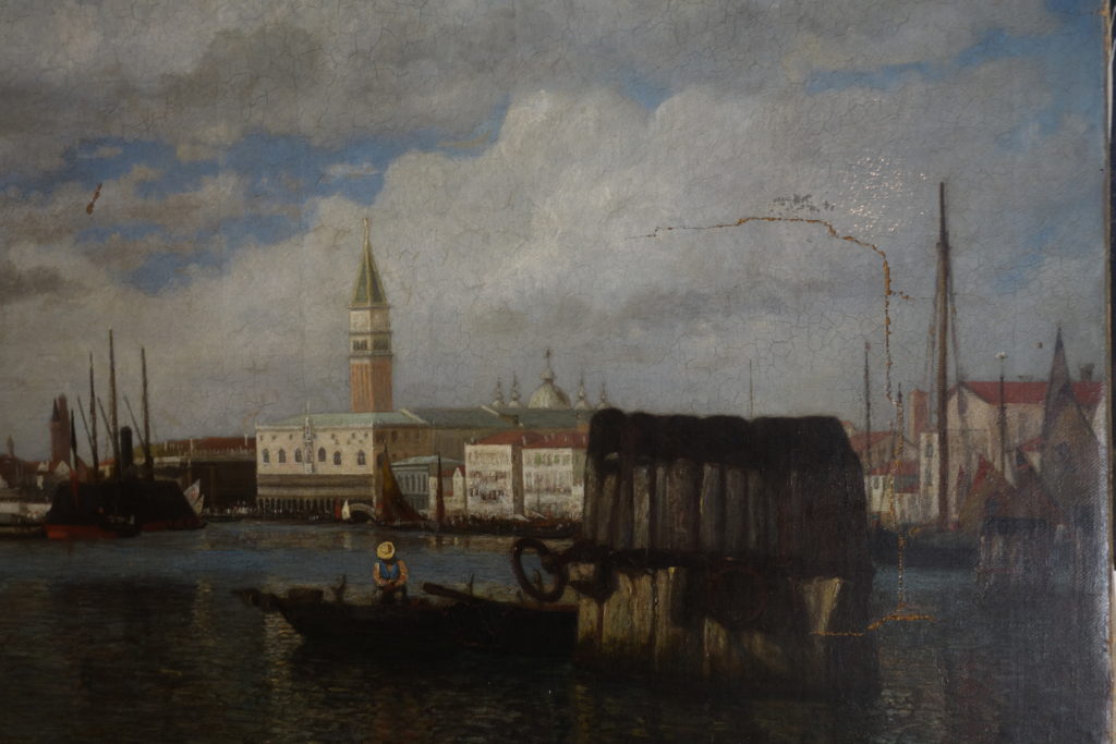 Vedute von Venedig, Canelletto, Gemälde 19. Jahrhundert, Restaurierung Risse im Bild, Riss in Leinwand, Ölgemälde reinigen lassen, professionelle Gemäldereinigung, winkelriss, Vedute Venedig