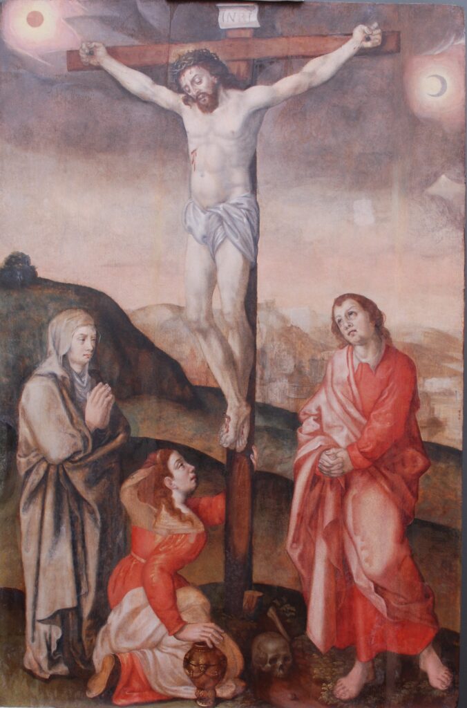 Restaurierung Kreuzigung, Maria Magdalena, Restaurator Koblenz, Sankt Kastor, Tafelgemälde restaurieren.