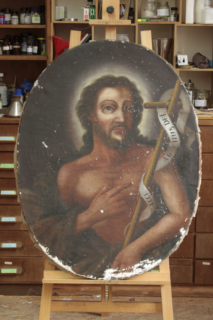 Ovales Gemälde mit Christus, wer restauriert Kirchenkunst, kirchliche Kunst, Mainz und umgebung
