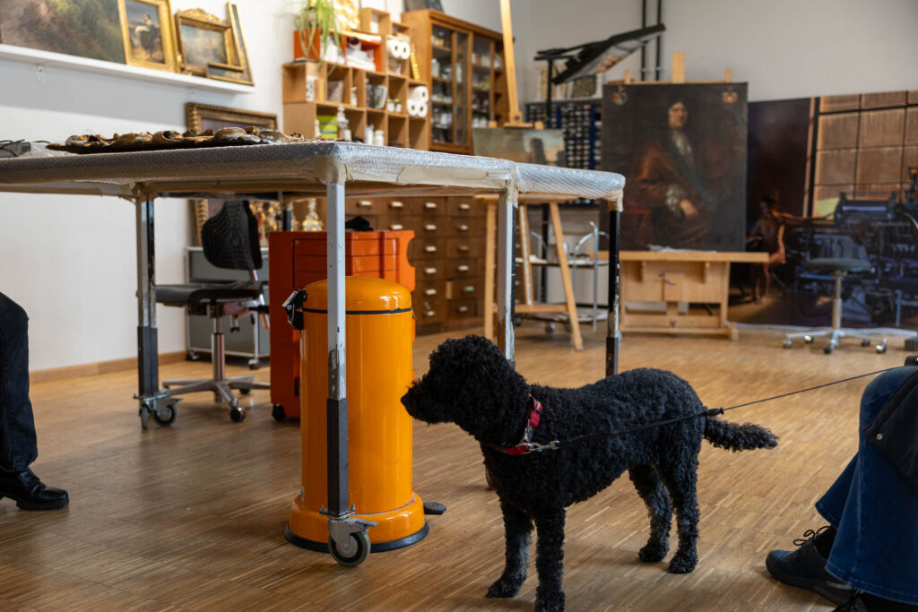 Restaurierungsatelier mit Hund